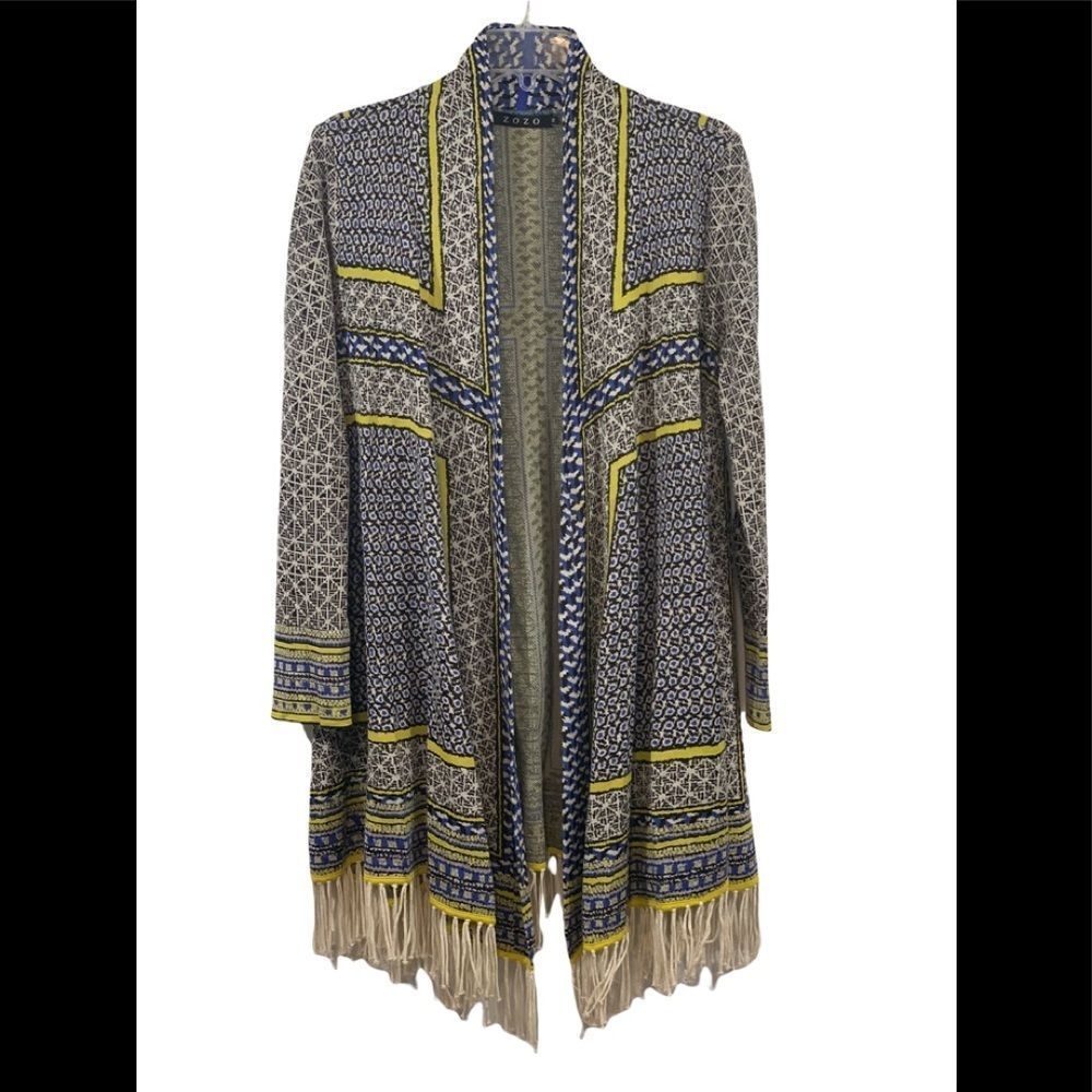 Zozo Women’s Open Front Cardigan Sweater Fringe Hem Mid Length Size Medium